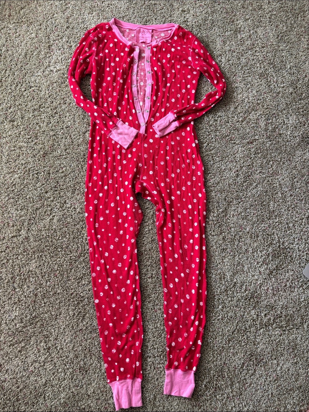 Victoria's Secret Polka Dot Thermal Waffle-Knit Onesie Pajama - Women's Sz Small